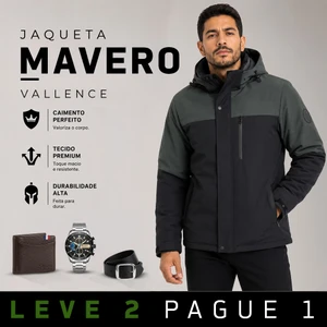Jaqueta Masculina Mavero em Interior Forrado Térmico a Prova D'Água e Capuz Removível +BRINDES: Relógio, Cinto e Carteira