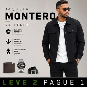 Jaqueta Masculina Montero em Algodão e Poliéster  Interior Forrado e Bolsos Superiores +BRINDES: Relógio, Cinto e Carteria