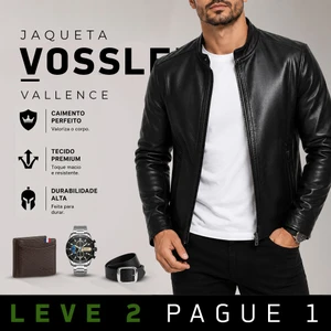 [LEVE 2 PAGUE 1] Jaqueta Masculina Vossler em Couro Legítimo Premium +BRINDES: Relógio, Cinto e Carteira